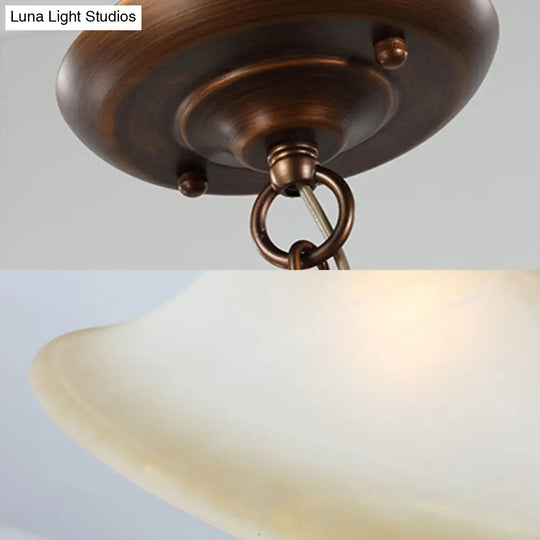 Classic Red Brown Flared Glass Pendant Light With Frosted Texture