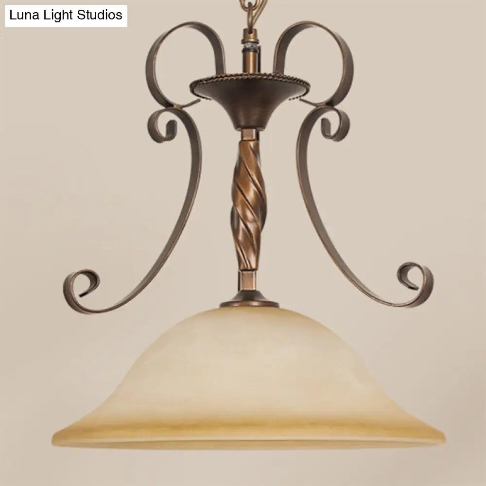 Classic Red Brown Flared Glass Pendant Light With Frosted Texture