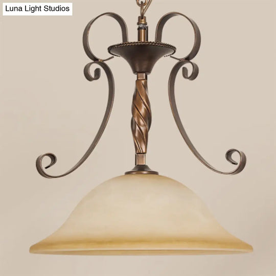 Classic Red Brown Flared Glass Pendant Light With Frosted Texture