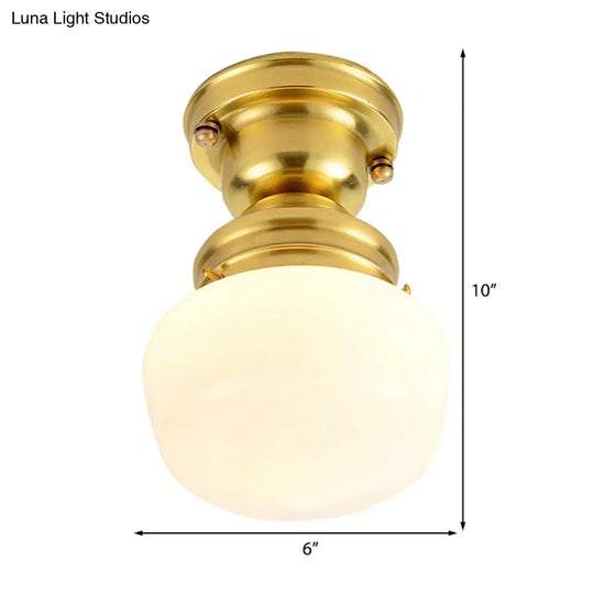 Classic Round White Glass Flush Mount Lamp With Brass 1 Light Ceiling Lighting - For Living Room