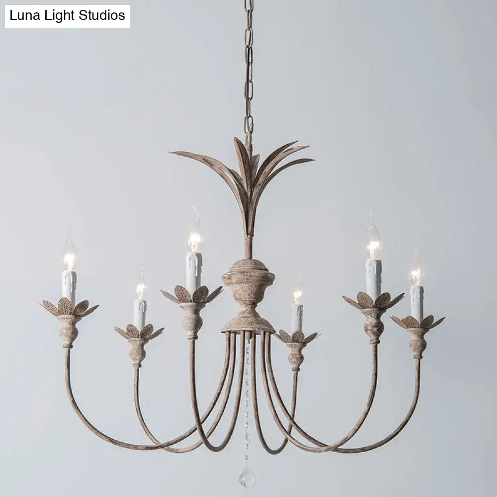 Classic Rustic Iron Chandelier With Crystal Droplets - 6 Bulbs Living Room Ceiling Pendant