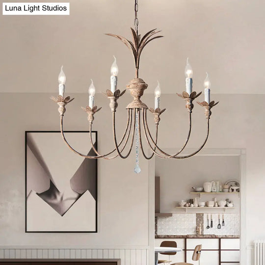 Classic Rustic Iron Chandelier With Crystal Droplets - 6 Bulbs Living Room Ceiling Pendant