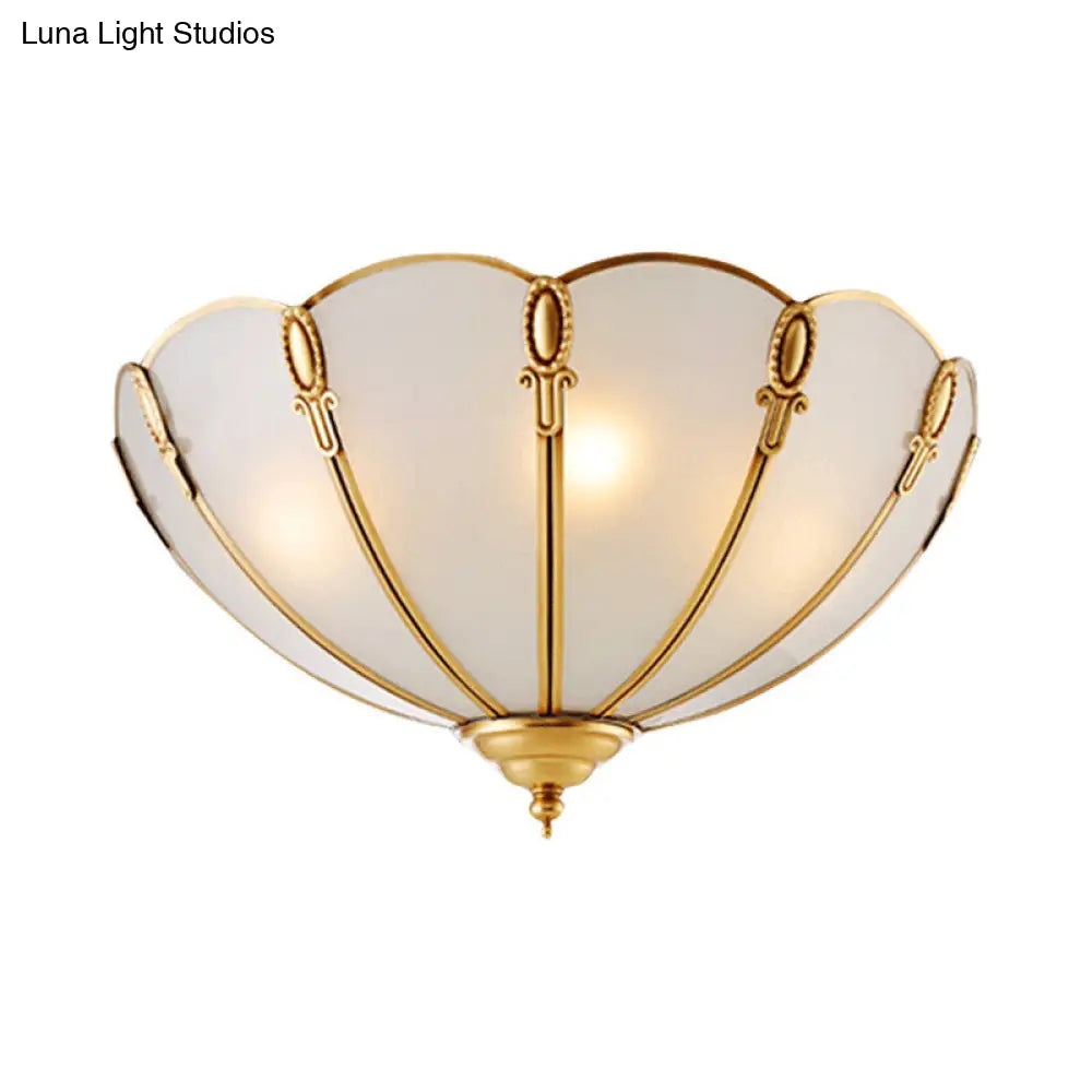 Classic Scallop Flush Mount Metal Ceiling Light Fixture In Brass For Bedroom - 17/21 Width 3/4 Bulbs