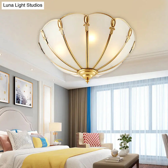 Classic Scallop Flush Mount Metal Ceiling Light Fixture In Brass For Bedroom - 17/21 Width 3/4 Bulbs