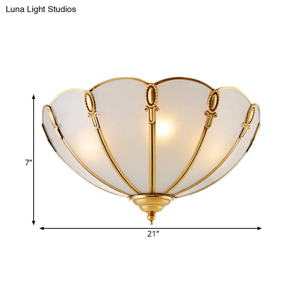 Classic Scallop Flush Mount Metal Ceiling Light Fixture In Brass For Bedroom - 17/21 Width 3/4 Bulbs