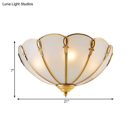 Classic Scallop Flush Mount Metal Ceiling Light Fixture In Brass For Bedroom - 17/21 Width 3/4 Bulbs