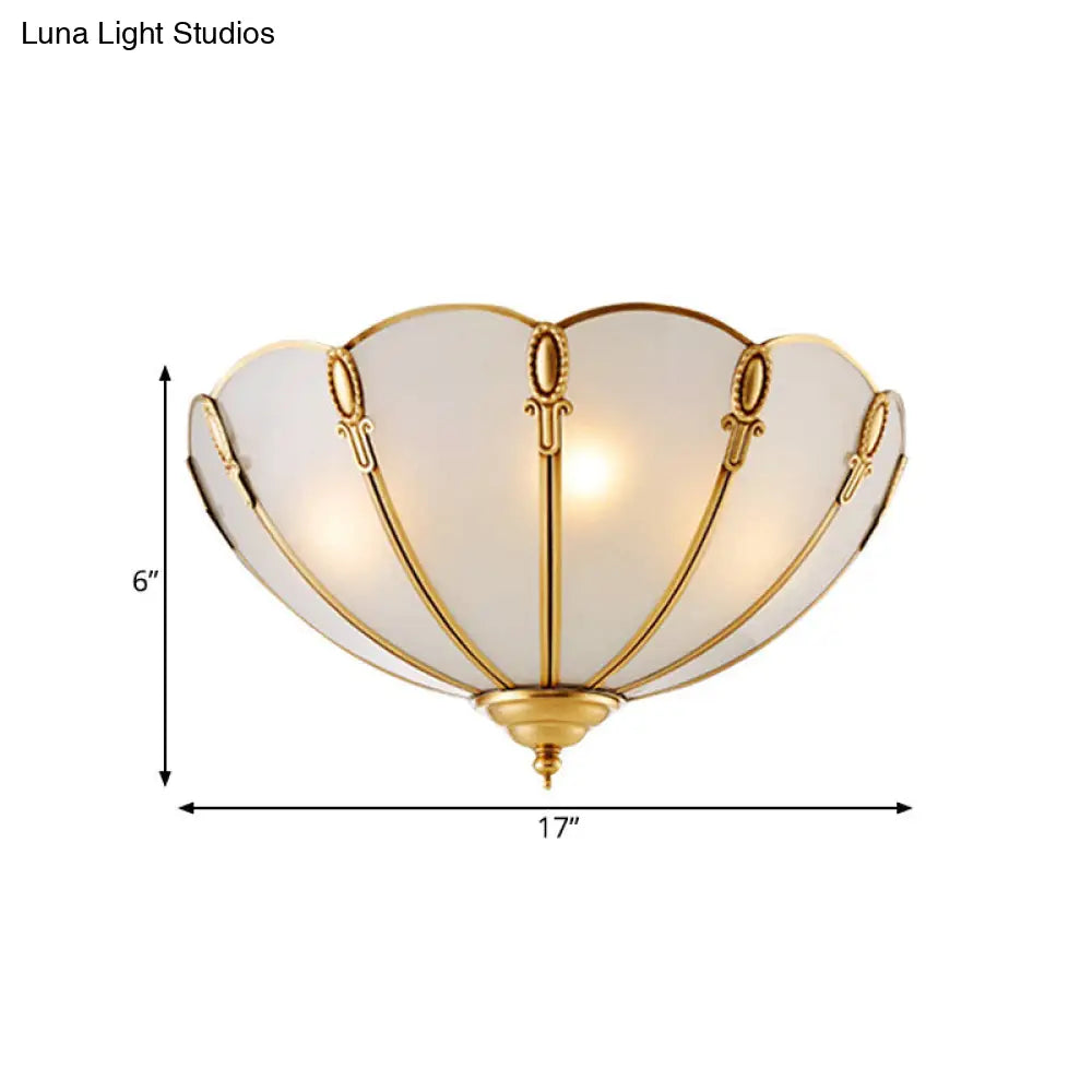 Classic Scallop Flush Mount Metal Ceiling Light Fixture In Brass For Bedroom - 17’/21’ Width