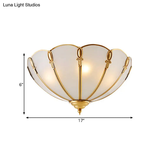 Classic Scallop Flush Mount Metal Ceiling Light Fixture In Brass For Bedroom - 17’/21’ Width