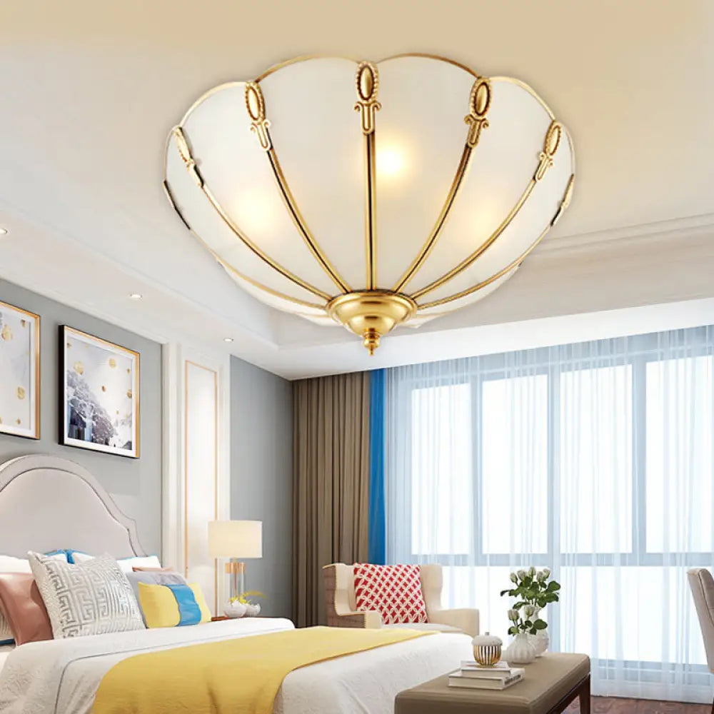 Classic Scallop Flush Mount Metal Ceiling Light Fixture In Brass For Bedroom - 17’/21’ Width