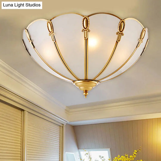 Classic Scallop Flush Mount Metal Ceiling Light Fixture In Brass For Bedroom - 17/21 Width 3/4 Bulbs