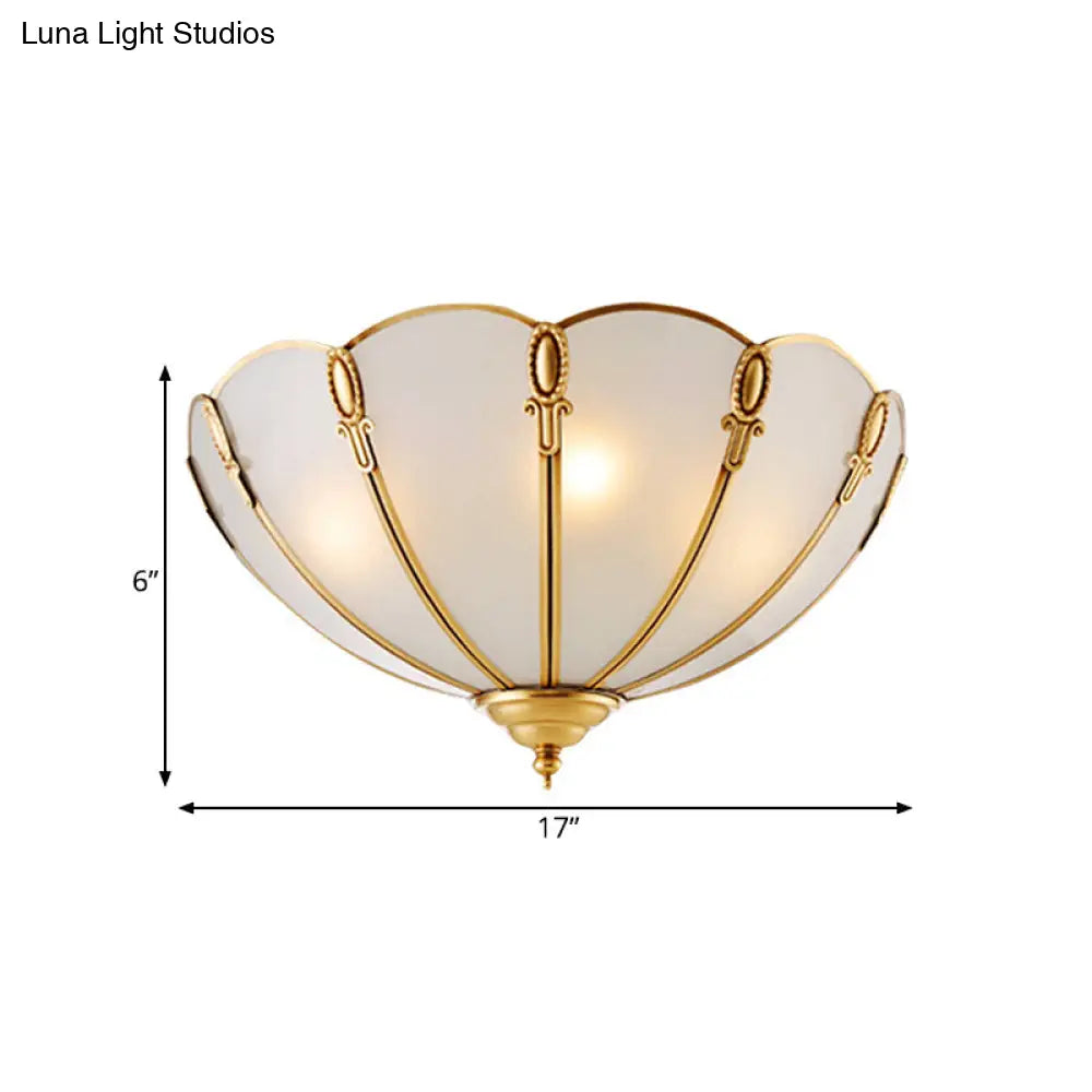 Classic Scallop Flush Mount Metal Ceiling Light Fixture In Brass For Bedroom - 17/21 Width 3/4 Bulbs