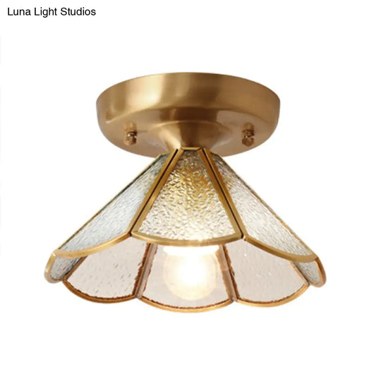 Classic Scalloped Glass Ceiling Flush Mount In Brass - Timeless Elegance For Your