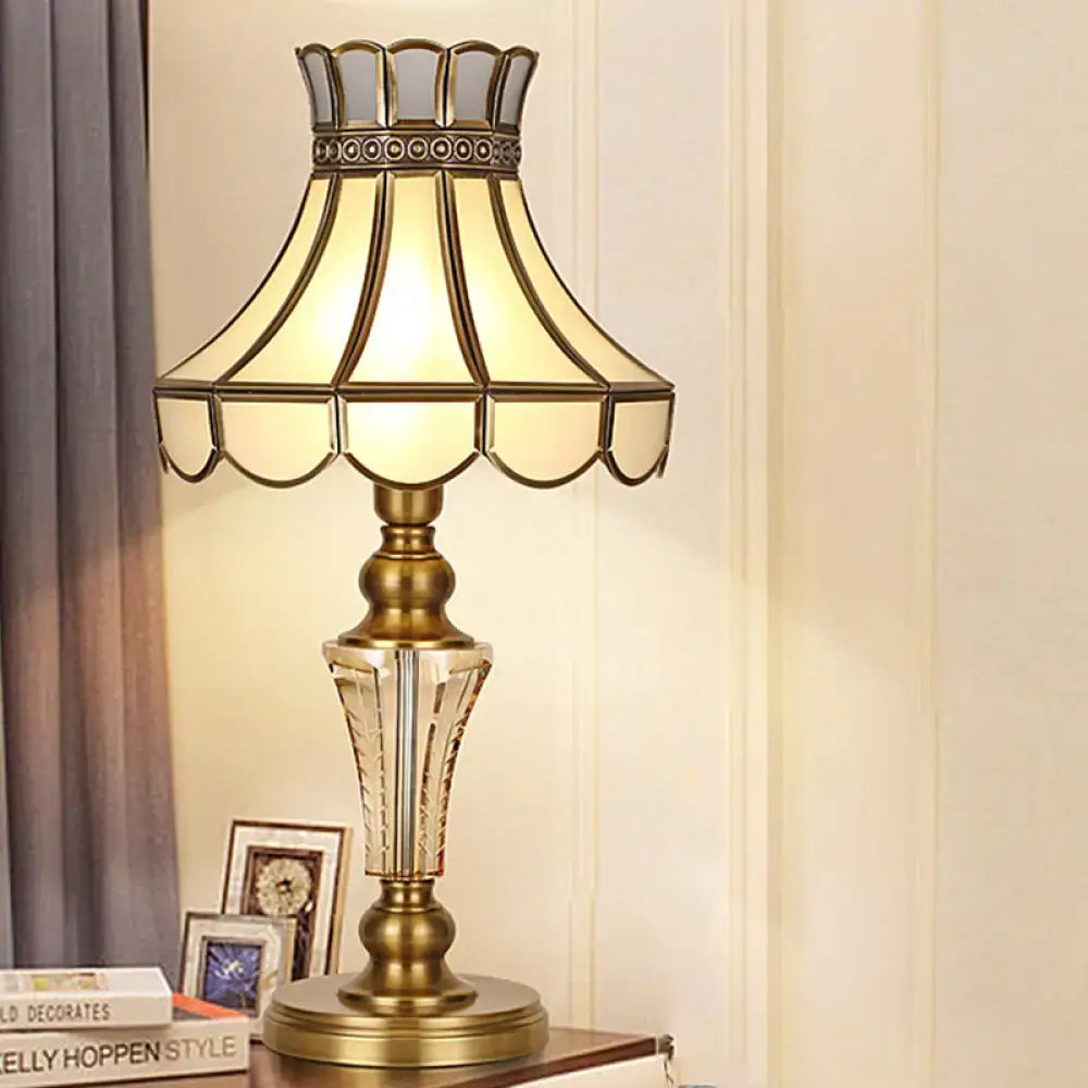 Classic Scalloped Night Table Lamp With Gold Finish And Crystal Accent