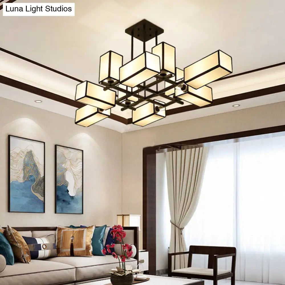 Classic Semi Flush Mount Ceiling Lighting - Rectangle Shape With 8/10/12 Lights Black/Brass Finish