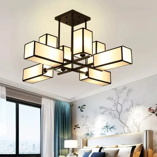 Classic Semi Flush Mount Ceiling Lighting - Rectangle Shape With 8/10/12 Lights Black/Brass Finish