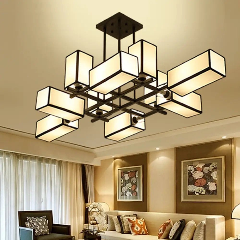 Classic Semi Flush Mount Ceiling Lighting - Rectangle Shape With 8/10/12 Lights Black/Brass Finish