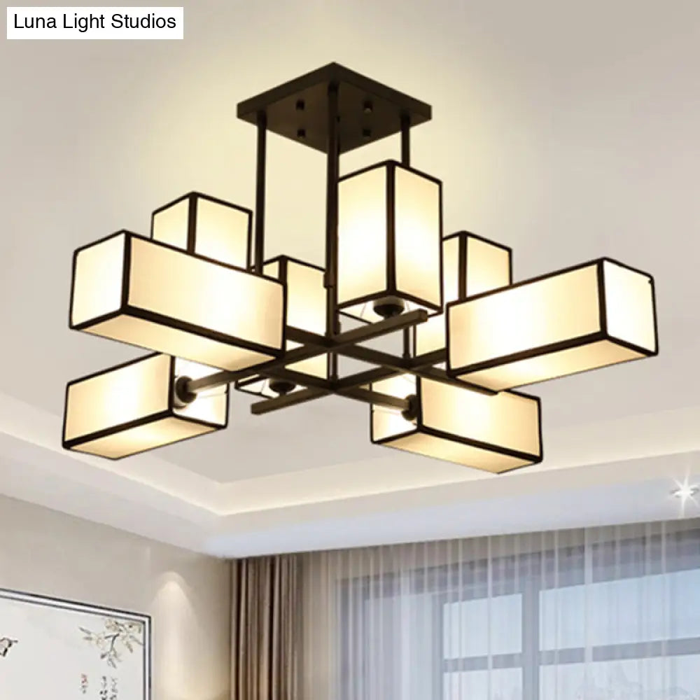 Classic Semi Flush Mount Ceiling Lighting - Rectangle Shape With 8/10/12 Lights Black/Brass Finish