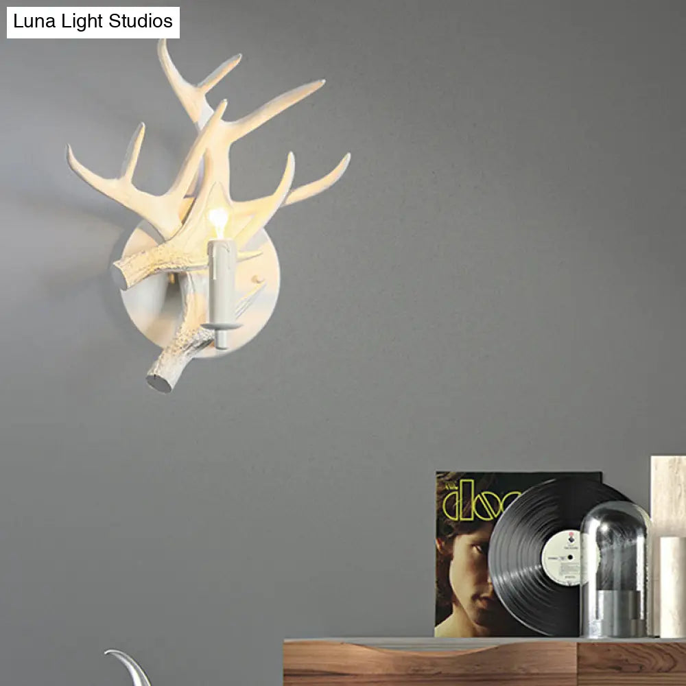 Classic Single Bulb Indoor Wall Lamp With Antler: Candle Resin Sconce Lighting