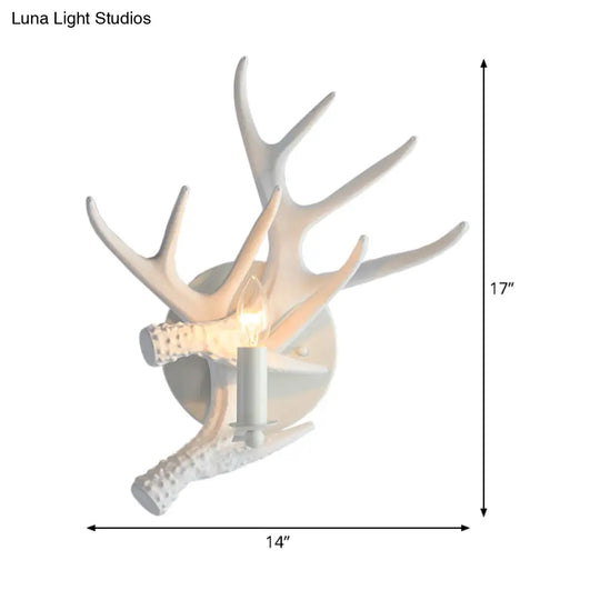 Classic Single Bulb Indoor Wall Lamp With Antler: Candle Resin Sconce Lighting