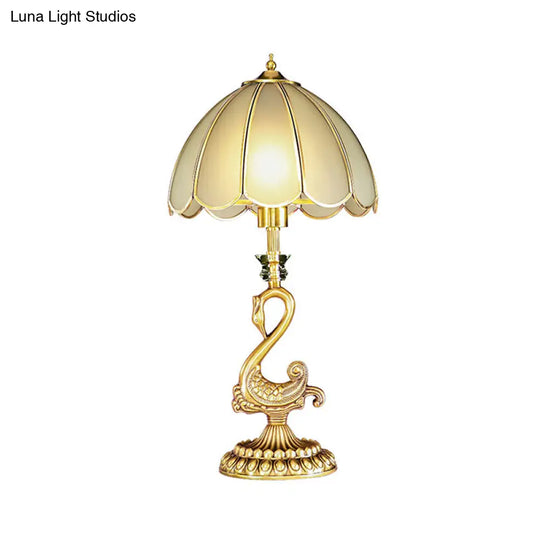 Classic Style Beveled Glass Scalloped Table Lamp With Brass Base For Bedside Nightstand