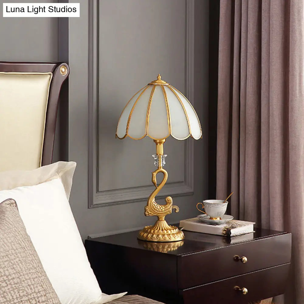 Classic Style Beveled Glass Scalloped Table Lamp With Brass Base For Bedside Nightstand