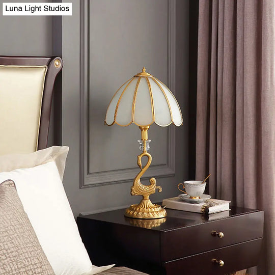 Classic Style Beveled Glass Scalloped Table Lamp With Brass Base For Bedside Nightstand