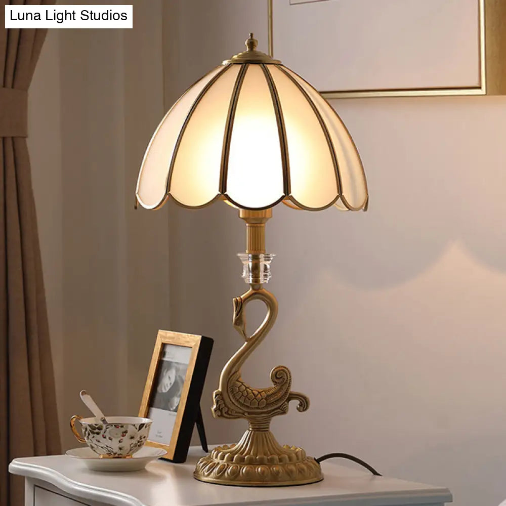 Classic Style Beveled Glass Scalloped Table Lamp With Brass Base For Bedside Nightstand