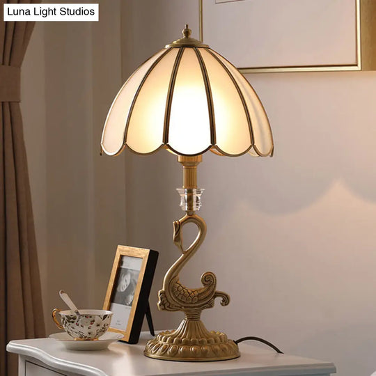 Classic Style Beveled Glass Scalloped Table Lamp With Brass Base For Bedside Nightstand