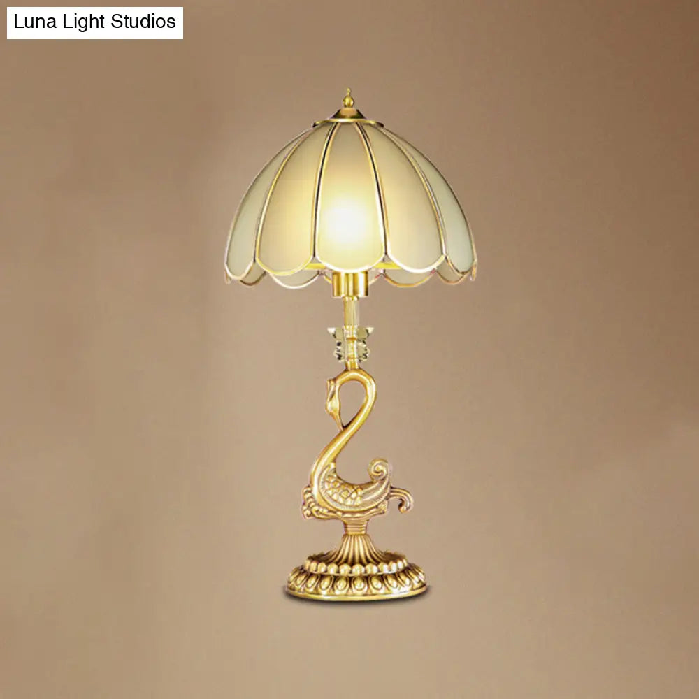 Classic Style Beveled Glass Scalloped Table Lamp With Brass Base For Bedside Nightstand