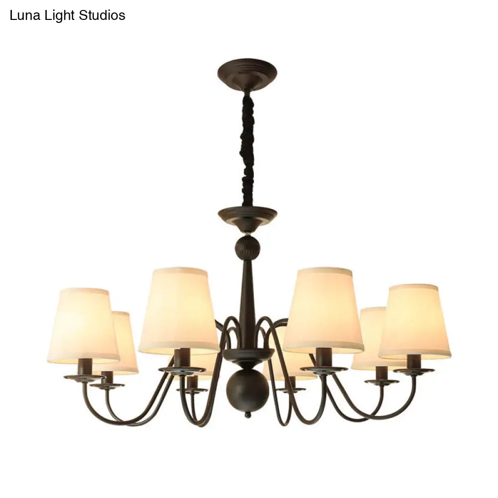 Classic Style Black Fabric Pendant Light For Living Room With Tapered Shade - Chandelier Lighting