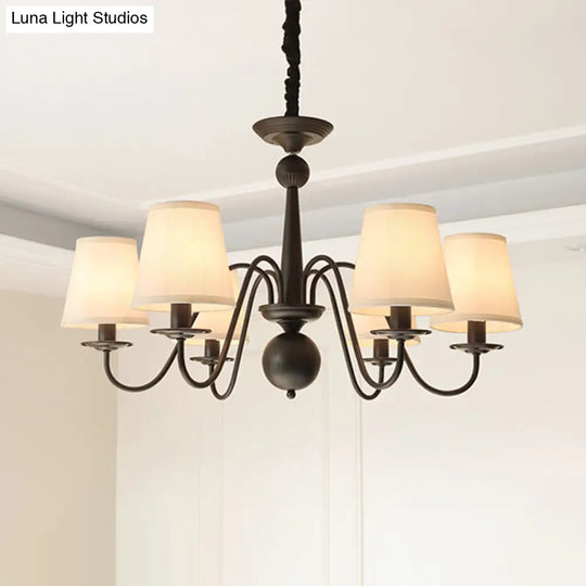 Classic Style Black Fabric Pendant Light For Living Room With Tapered Shade - Chandelier Lighting