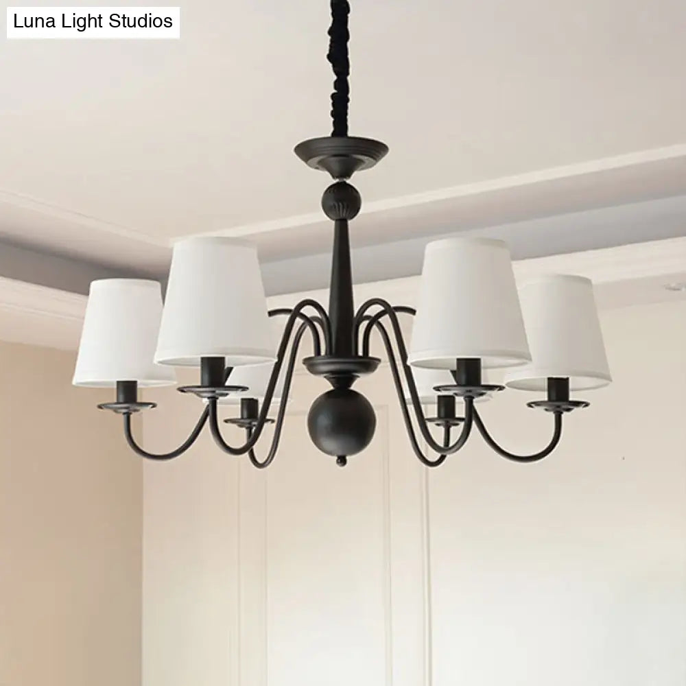 Classic Style Black Fabric Pendant Light For Living Room With Tapered Shade - Chandelier Lighting