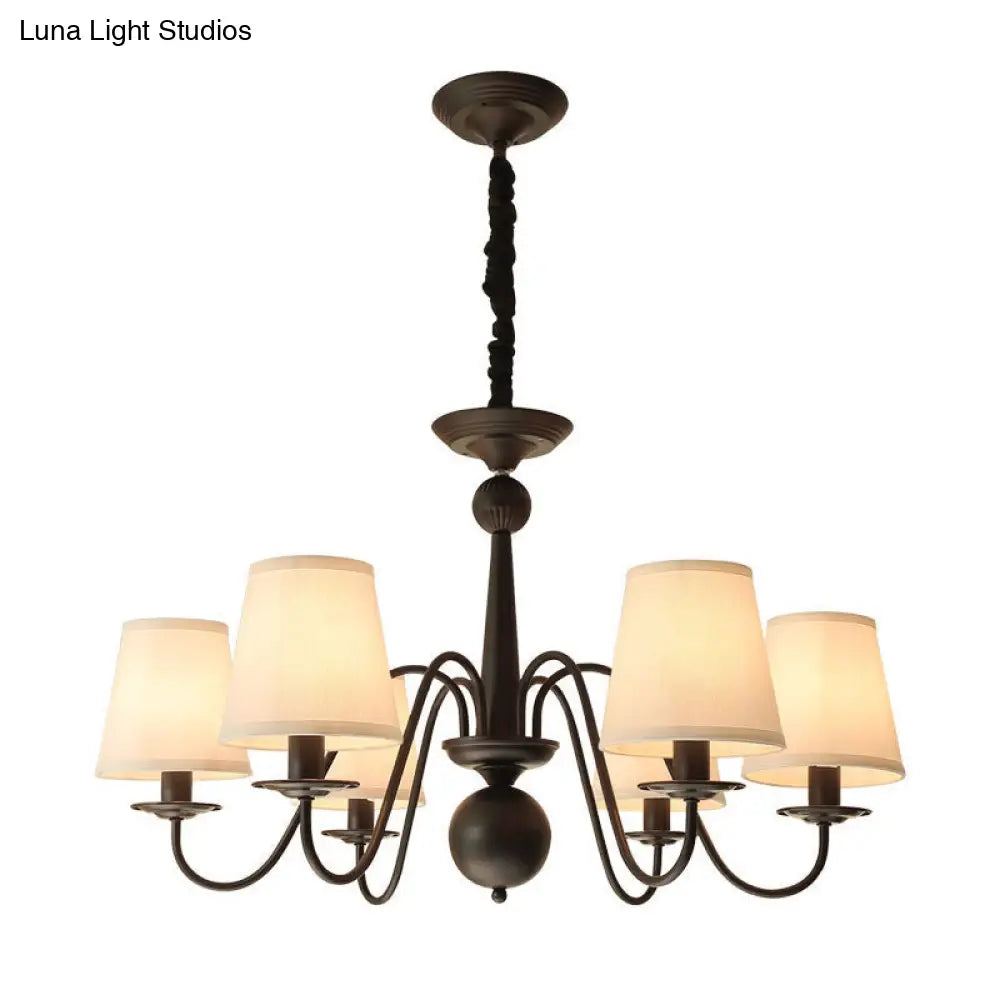 Classic Style Black Fabric Pendant Light For Living Room With Tapered Shade - Chandelier Lighting