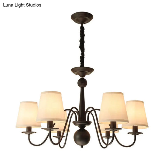 Classic Style Black Fabric Pendant Light For Living Room With Tapered Shade - Chandelier Lighting