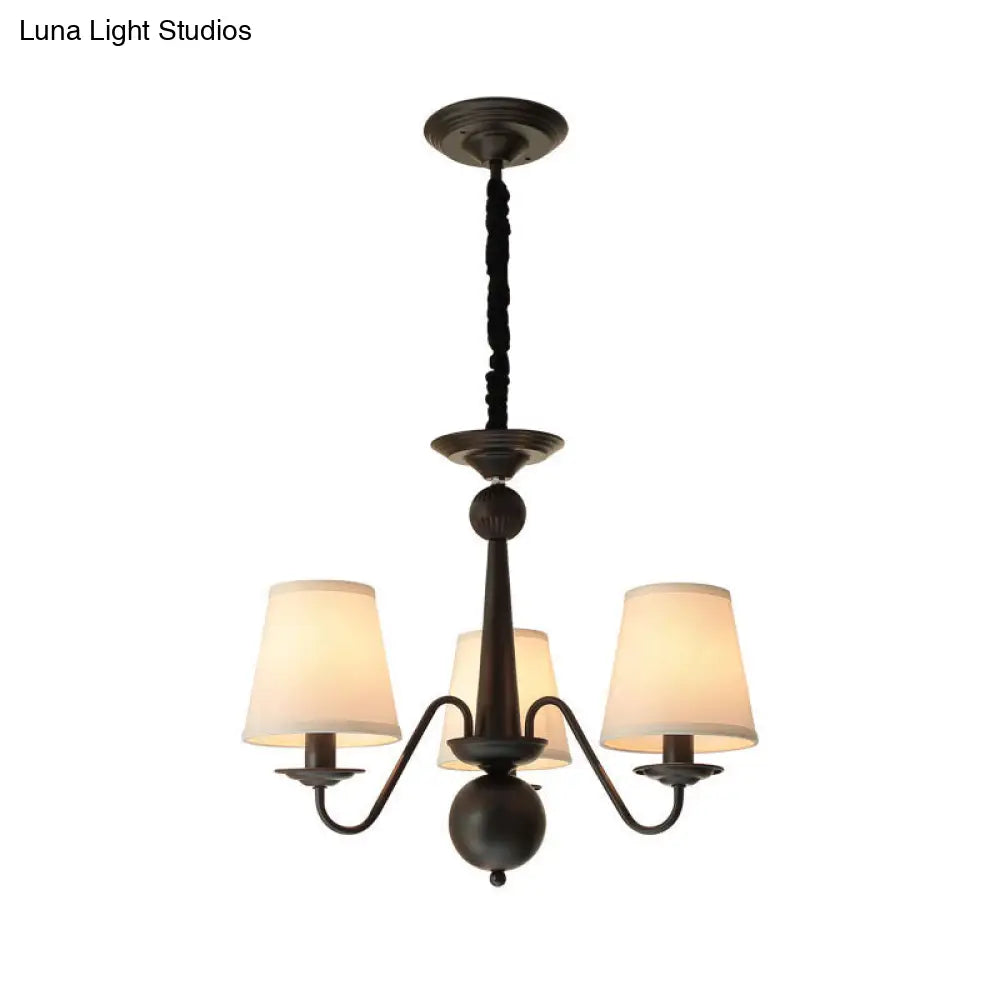 Classic Style Black Fabric Pendant Light For Living Room With Tapered Shade - Chandelier Lighting