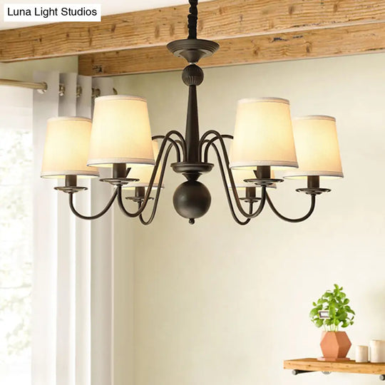 Classic Style Black Fabric Pendant Light For Living Room With Tapered Shade - Chandelier Lighting