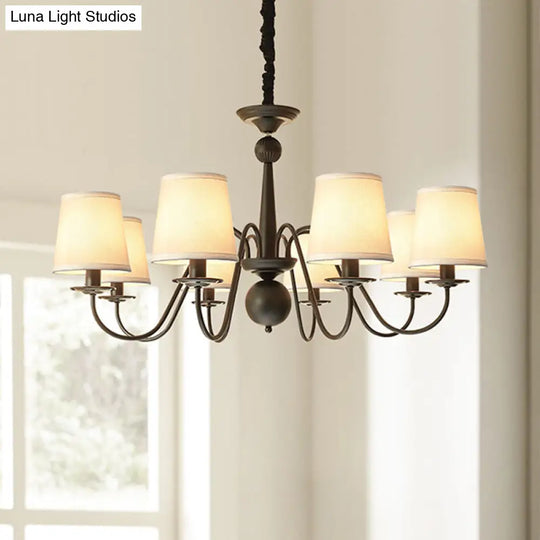 Classic Style Black Fabric Pendant Light For Living Room With Tapered Shade - Chandelier Lighting