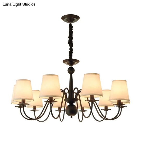 Classic Style Black Fabric Pendant Light For Living Room With Tapered Shade - Chandelier Lighting