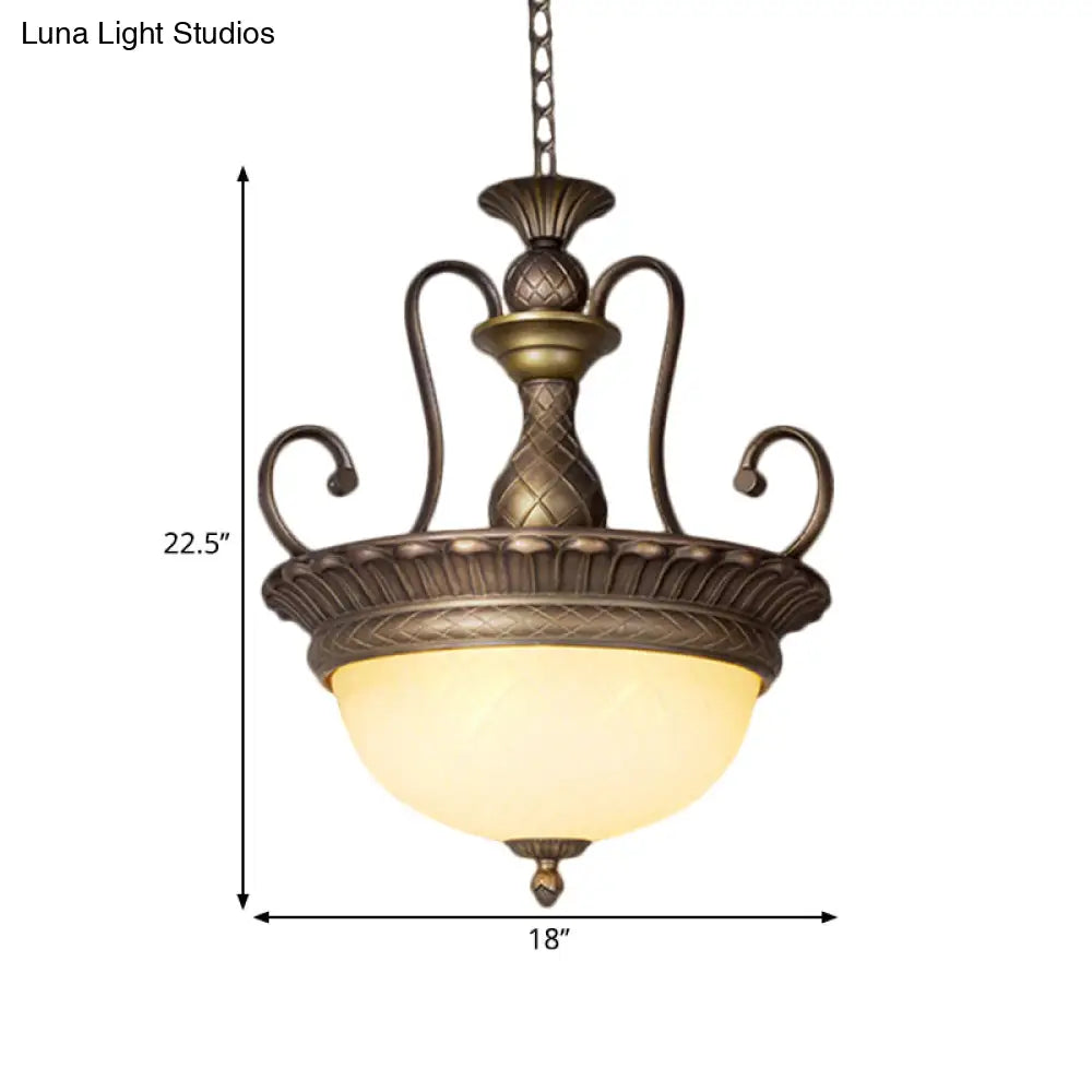 Classic Style Brass Led Pendant Light With White Glass Bowl Vase Design