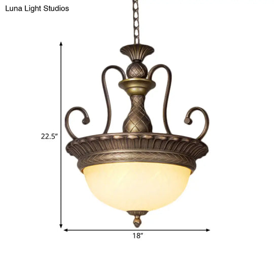 Classic Style Brass Led Pendant Light With White Glass Bowl Vase Design