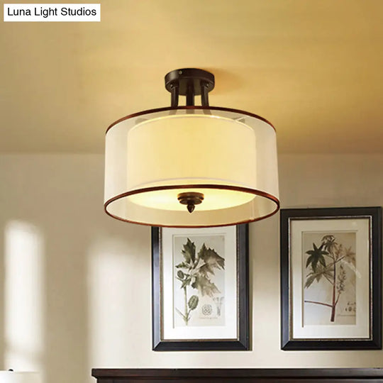 Classic Style Double Drum Shade Semi Flush Ceiling Mounted Fixture - 3/5 Lights Black 16’/19.5’ Wide