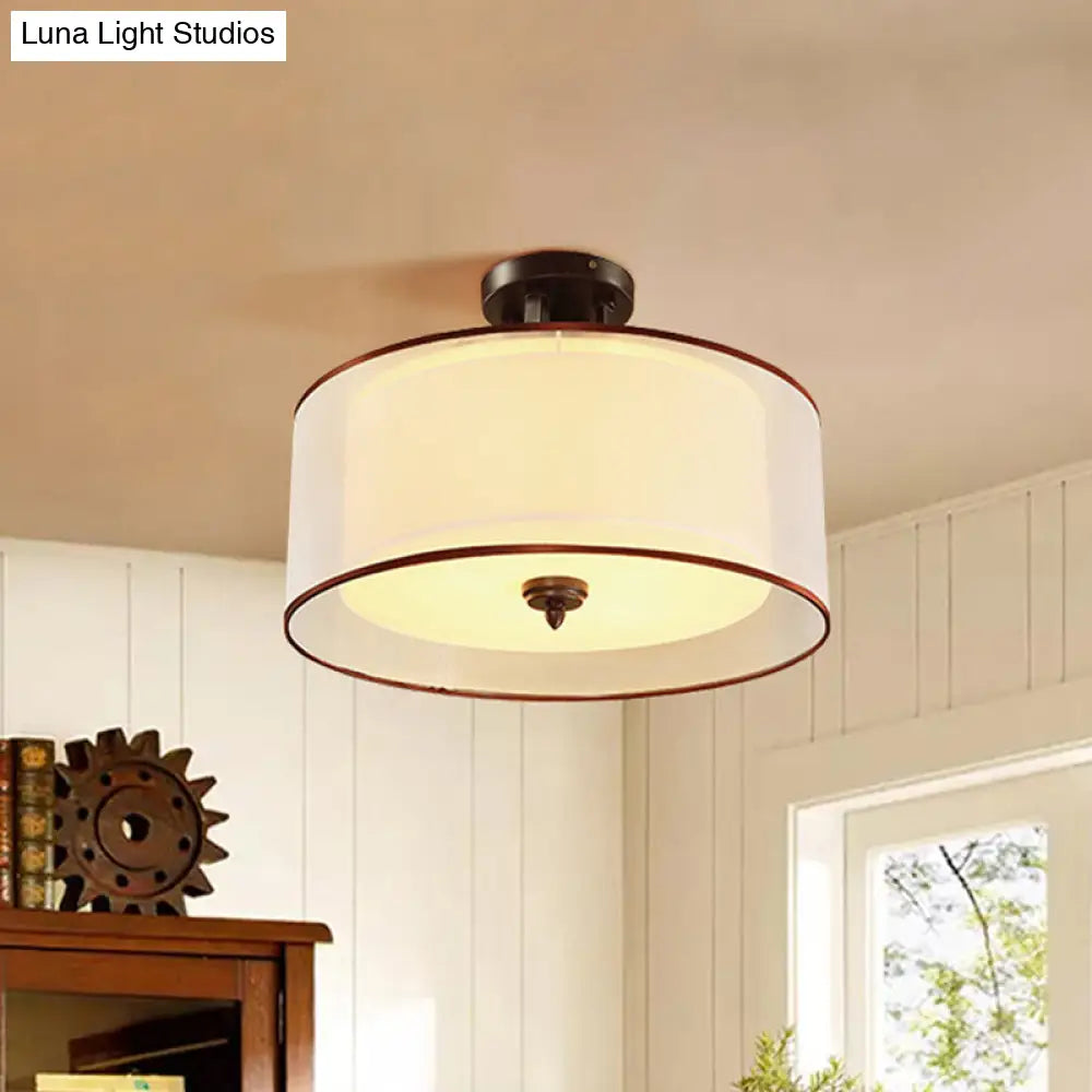 Classic Style Double Drum Shade Semi Flush Ceiling Mounted Fixture - 3/5 Lights Black 16/19.5 Wide /