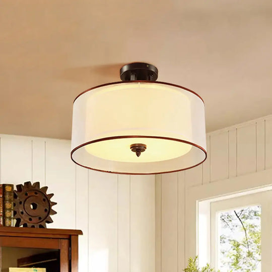 Classic Style Double Drum Shade Semi Flush Ceiling Mounted Fixture - 3/5 Lights Black 16’/19.5’