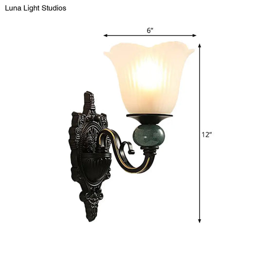 Classic Style Flared Bedroom Wall Light With Frosted Glass - Mounted Black Finish