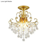 Classic Swirl Ceiling Flush Light With Crystal Ball - Single Metal Semi Mount Lighting