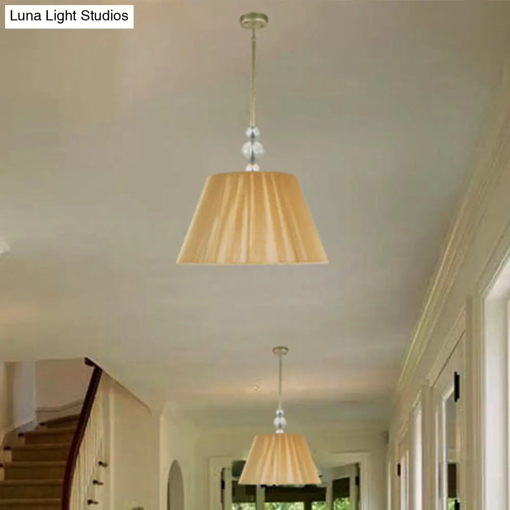 Classic Tan Drum Pendant Light Fixture For Corridors - 1 Hanging Lamp