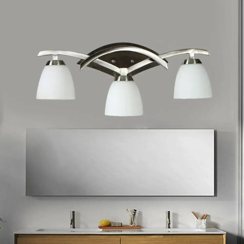 Classic Vanity Lighting Fixture: 3-Light Wall Sconce With Cone White Glass Shades