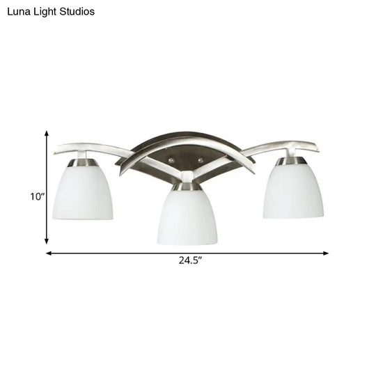 Classic Vanity Lighting Fixture: 3-Light Wall Sconce With Cone White Glass Shades