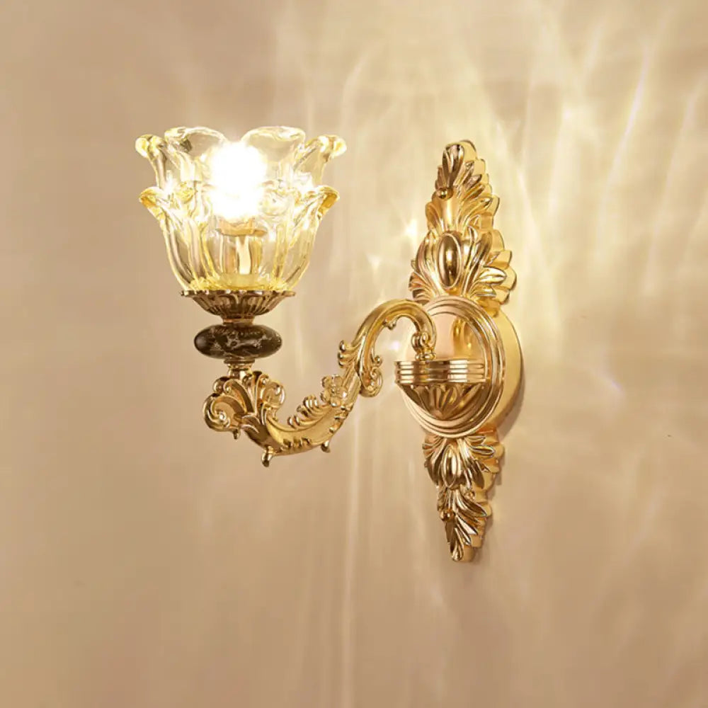 Classic Wall Light With Carved Glass Shade And Gold Finish 1 / B