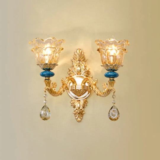 Classic Wall Light With Carved Glass Shade And Gold Finish 2 / C